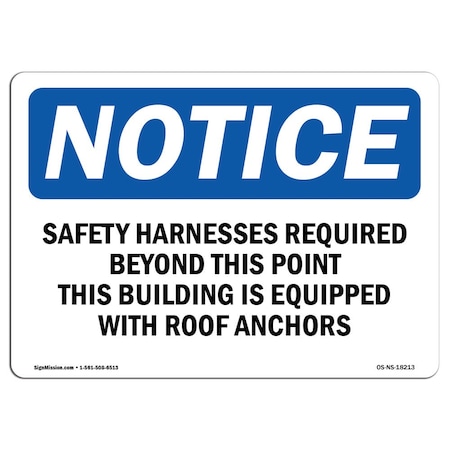 Signmission OSHA Sign, Safety Harnesses Required Beyond This Point, 7in X 5in Decal, 7" W, 5" H, Landscape OS-NS-D-57-L-18213